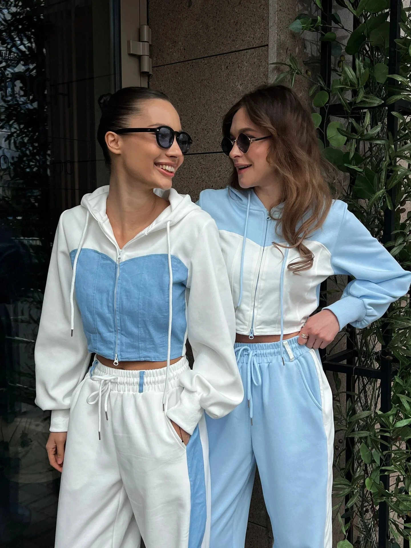 

Color Blo Hooded Top And Pants Set Long Sve Zipper Closure Polyester Fiber Faionable Two-Piece Women's Autumn Wear