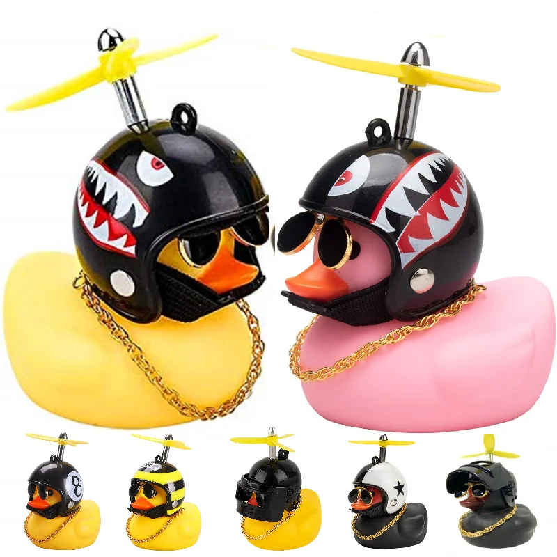 Car Cute Duck with Helmet Broken Wind Small Yellow Duck Bike Motorcycle Helmet Riding Cycling Decor Car Ornaments Accessories