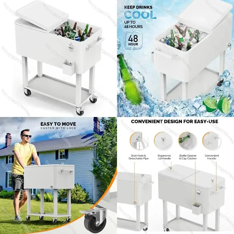 for XMSJ 0 Quart Rolling Chest Portable Patio Party Bar Drink Cooler Cart with Shelf Beverage Pool and Bottle Opener