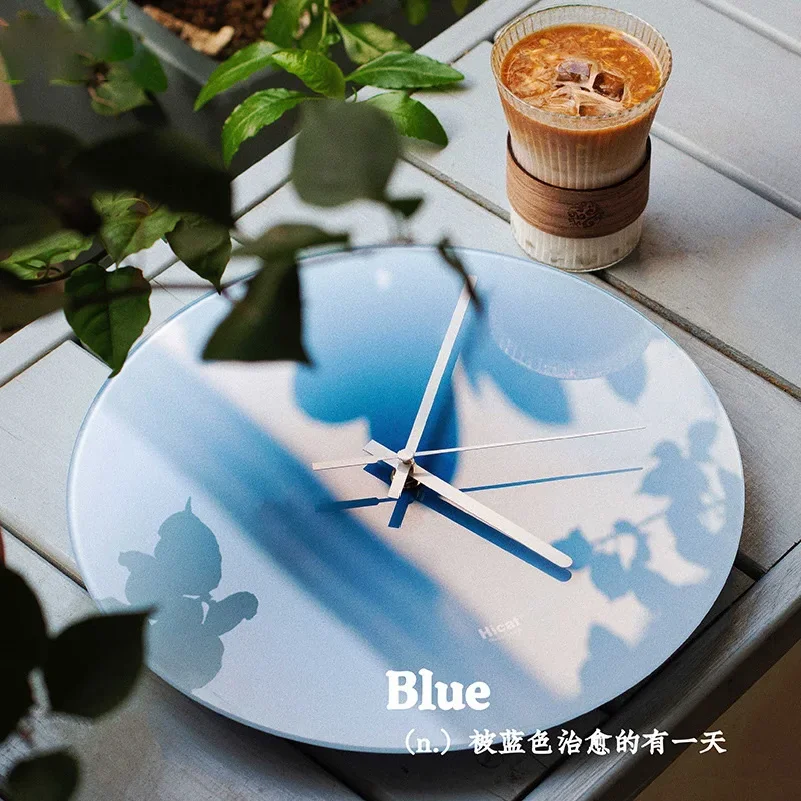 Nordic Sunset Wall Clock Celebrity Ins Light Luxury Living Room Punch-free Creative Decoration Mute Simple Glass Clock