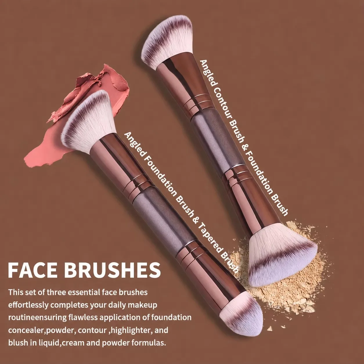 6Pcs Professional Dual-Ended Makeup Brush Set, Portable Multifunctional Travel Beauty Tools for Face & Eye Makeup - view 2