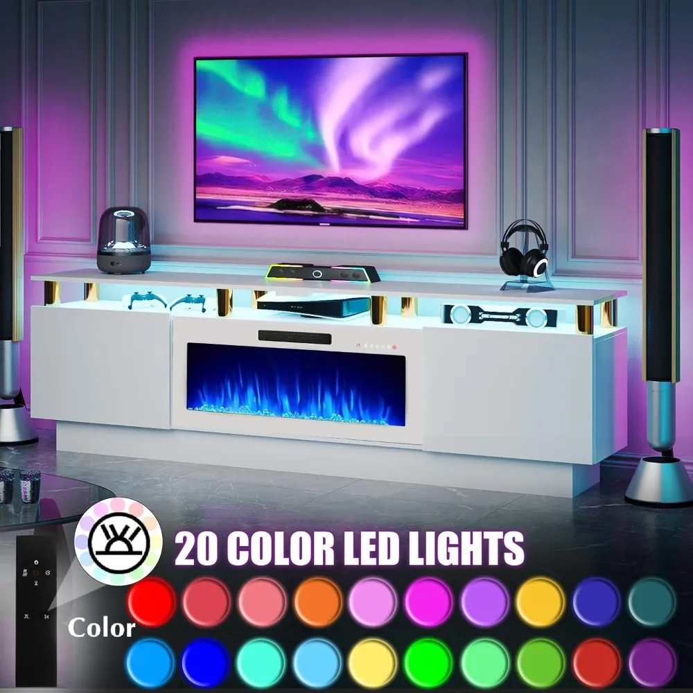 حامل تلفزيون معاصر 80 مع 36 مدفأة كهربائية مدمجة، مركز ترفيه بإضاءة LED عالية الجودة لأجهزة التلفاز حتى 90