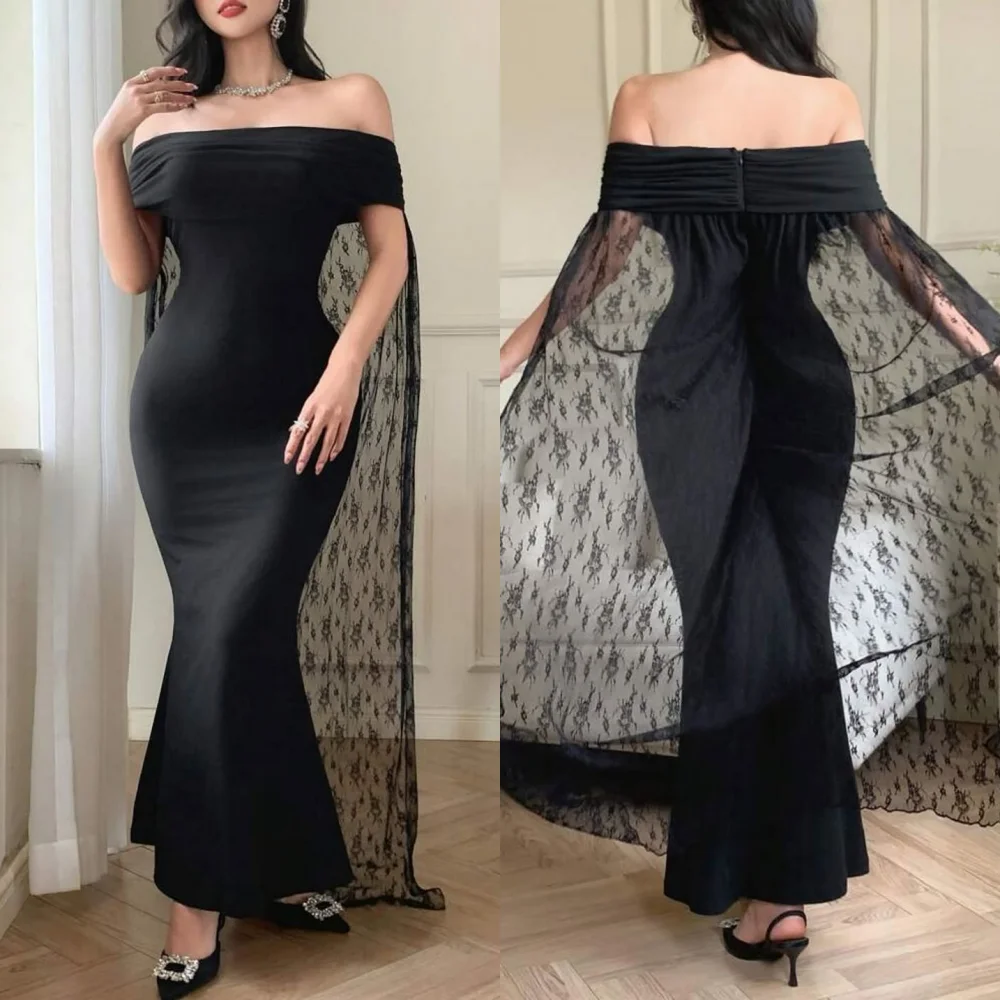

Customized Modern Style Classic Jersey Pleat Column Off-the-shoulder Ankle Length Dresses Bespoke Occasion Dresses Matching