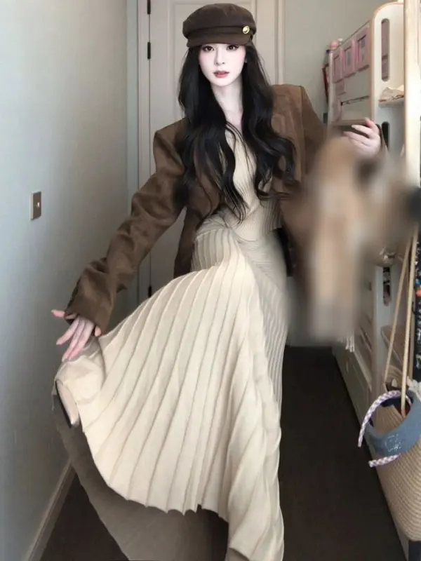 

Korean Sle Suit Jaet Top f Skirt Tee Piece Set Ele Clete Outfit Spring 2025 Faion Women's Ensemble