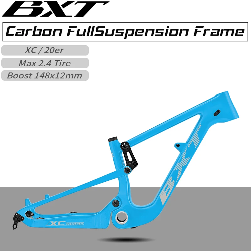 BXT Vollgefederter Mountainbike-Rahmen 20er Carbonfaser Scheibenbremsrahmen Passend für Hinterbaudämpfer 165x35/38x22mm MTB Fahrradrahmen