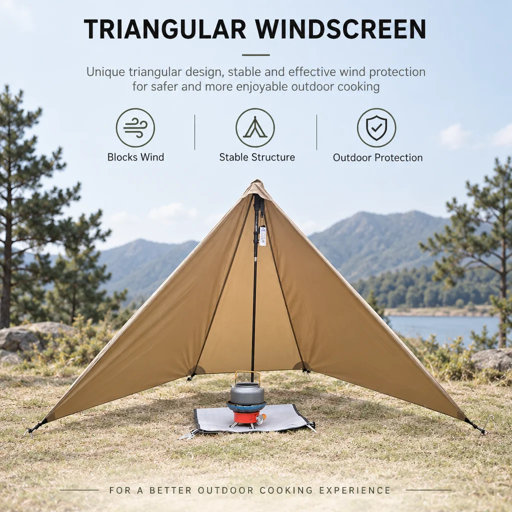 210g 20D Nylon Ultralight Camping Stove Windbreak Fire Retardant Triangular Screen No Poles Ropes Windproof Privacy Camping
