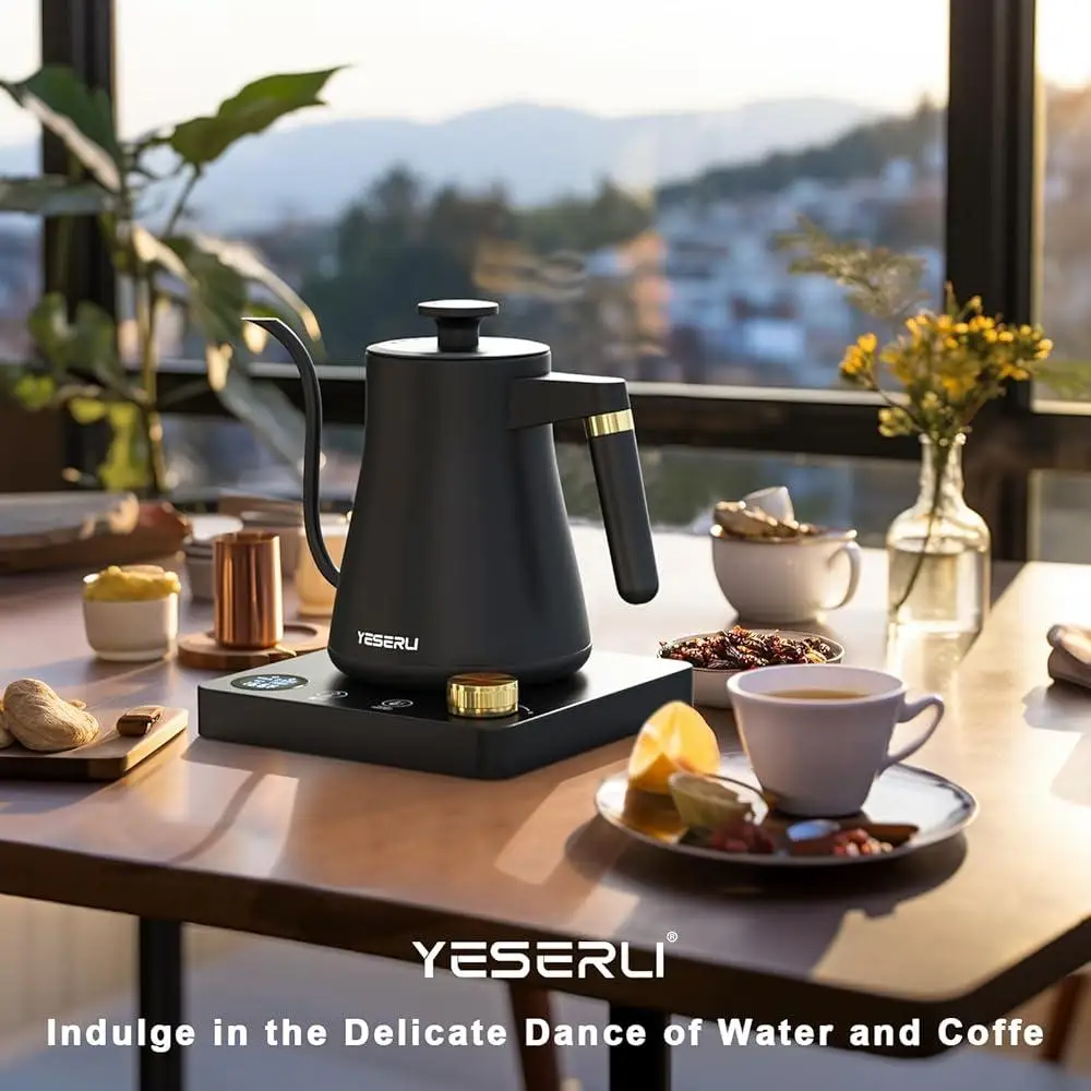 Hervidor eléctrico con cuello de cisne de 1200 W ±1 ℉   Control de temperatura Pantalla digital Despeje sobre café Té 12H Mantenga el pico sin goteo de ebullición rápida caliente