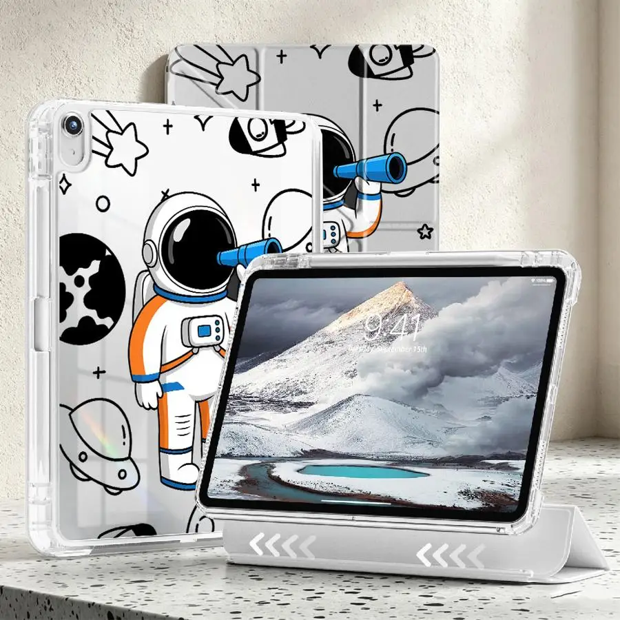 Funny Astronaut Design With Pen Slot Cover Tablet Case For iPad 12th 11th 9th Air 8 M2 M3 3 Pro 13 2025 2026 Mini 7 6 5 10th Gen