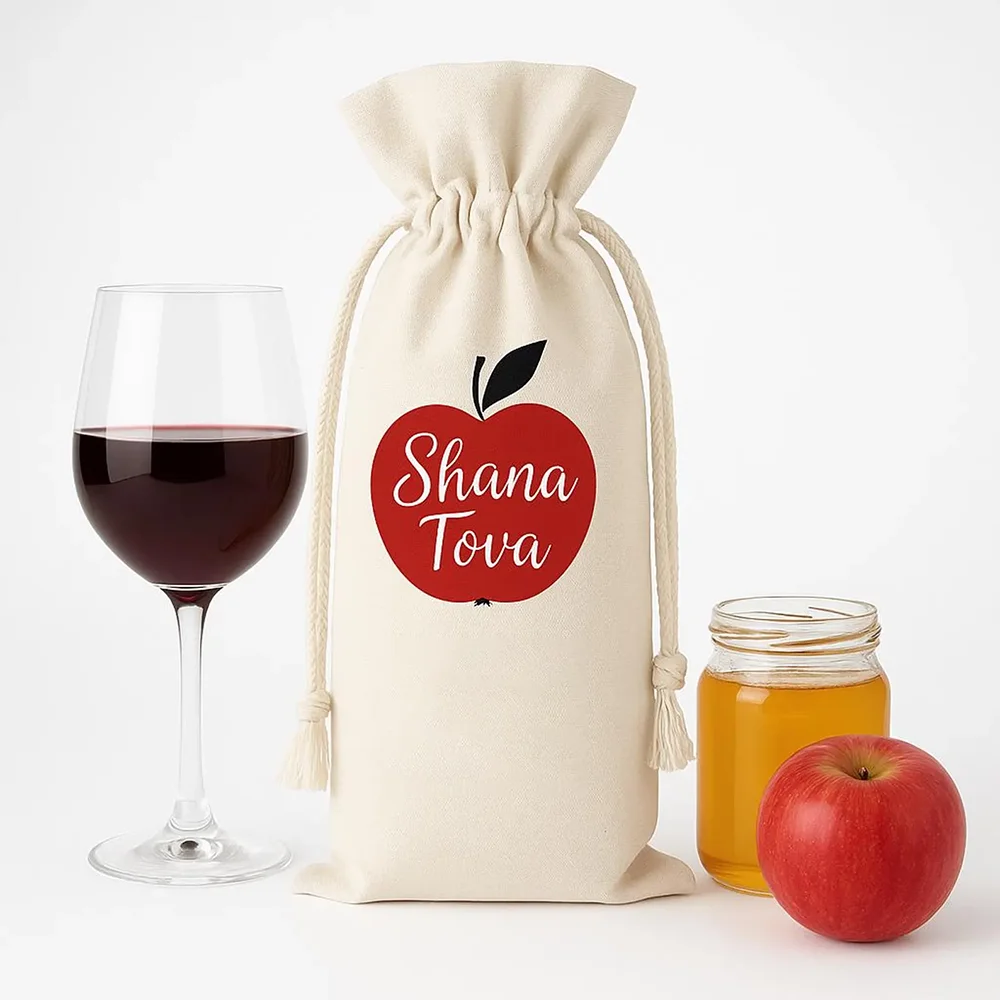 Shana Tova manzana roja Rosh Hashanah algodón vino bolsa con cordón regalo de vacaciones judío accesorios de mesa para el hogar decoración Shabbat Shalom