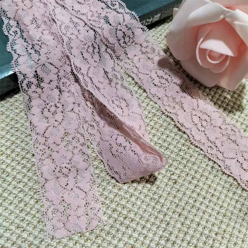 3.5cm S1770 pink elastic and soft lace trim which can be used for accessories and clothing