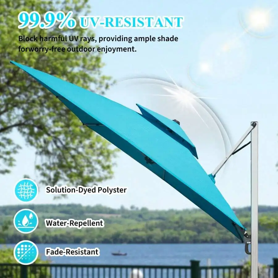 

10x10 Ft Square Cantilever Umbrella Lake Blue UV Resistant Water Repellent
