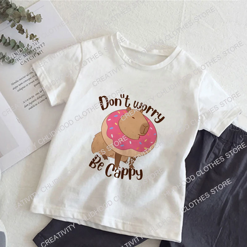 Capybara Children T-Shirts Kids Tee Shirt Cartoons Kawaii Casual Clothes Anime for Boy Girl Tops Short Sleeve Clothing