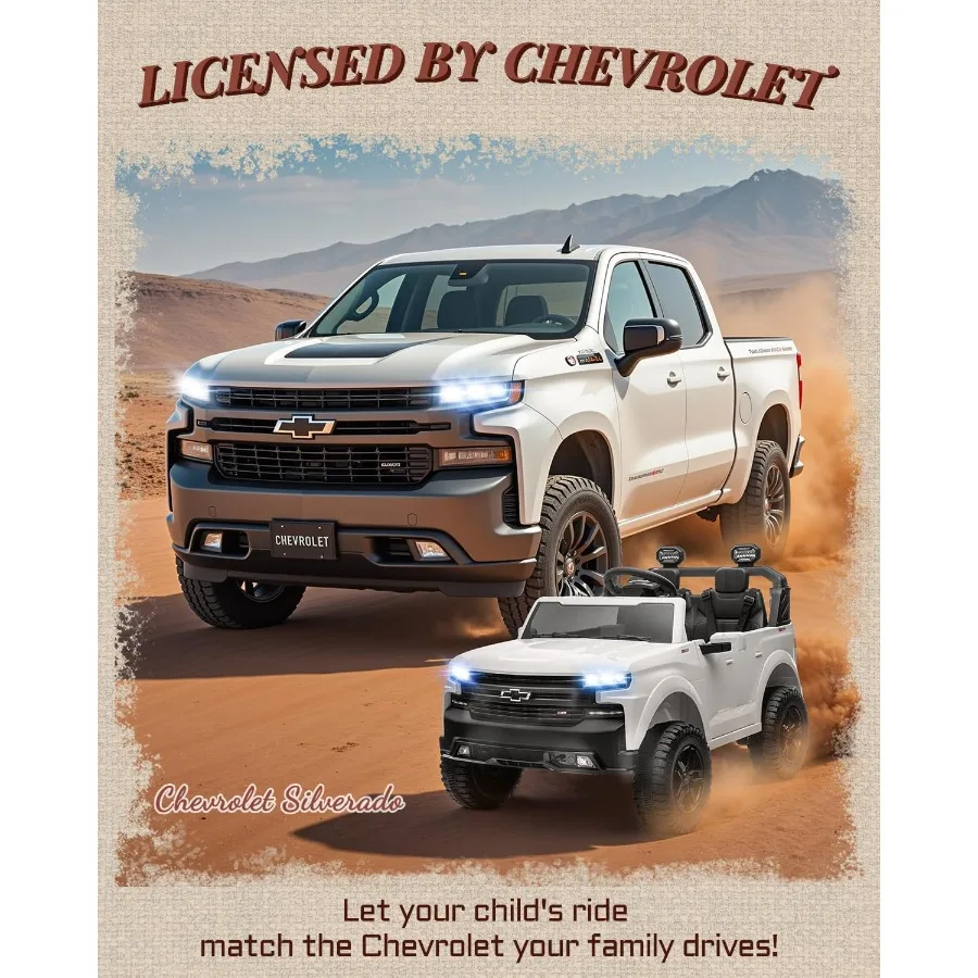 Carro de passeio de 2 lugares 24V para crianças, carro elétrico Chevrolet Silverado licenciado para crianças com controle remoto, carro infantil com azul