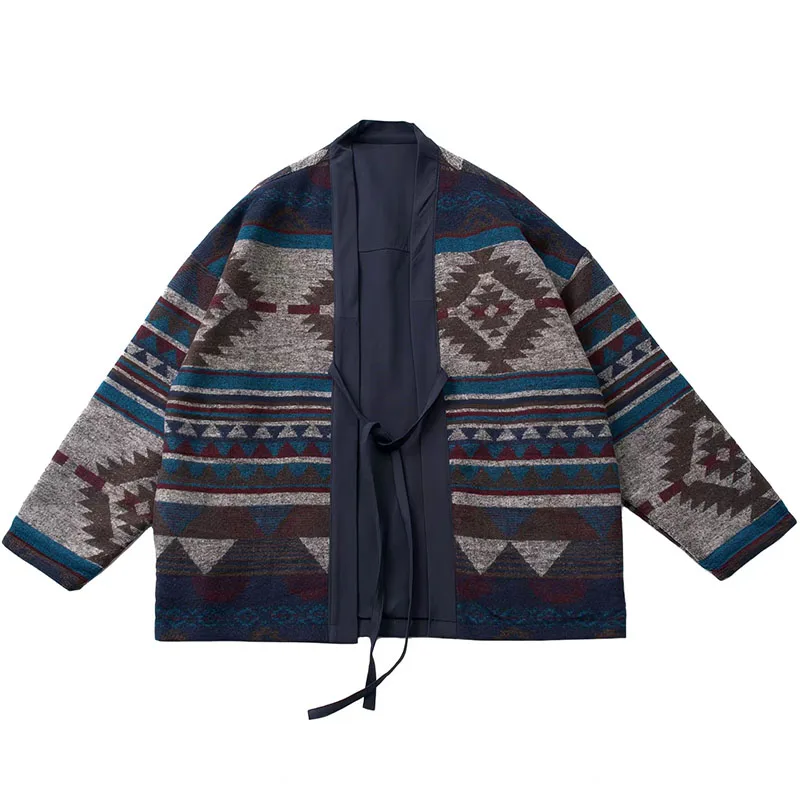 Reversible Wear Japanese Vintage Amekaji Indigo Dye Washed Kimono Jacket Men Loose Kendo Robe Cardigan Ethnic Traditional Haori