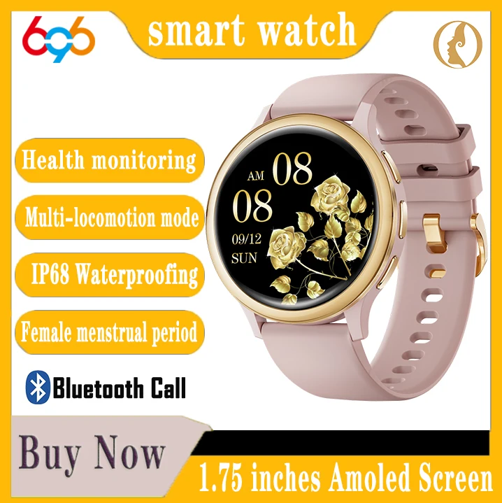 Período fisiológico 1,75 "relojes inteligentes Amoled mujeres GPS deportes llamada de diente azul Smartwatch Monitor de salud impermeable Multi Dial