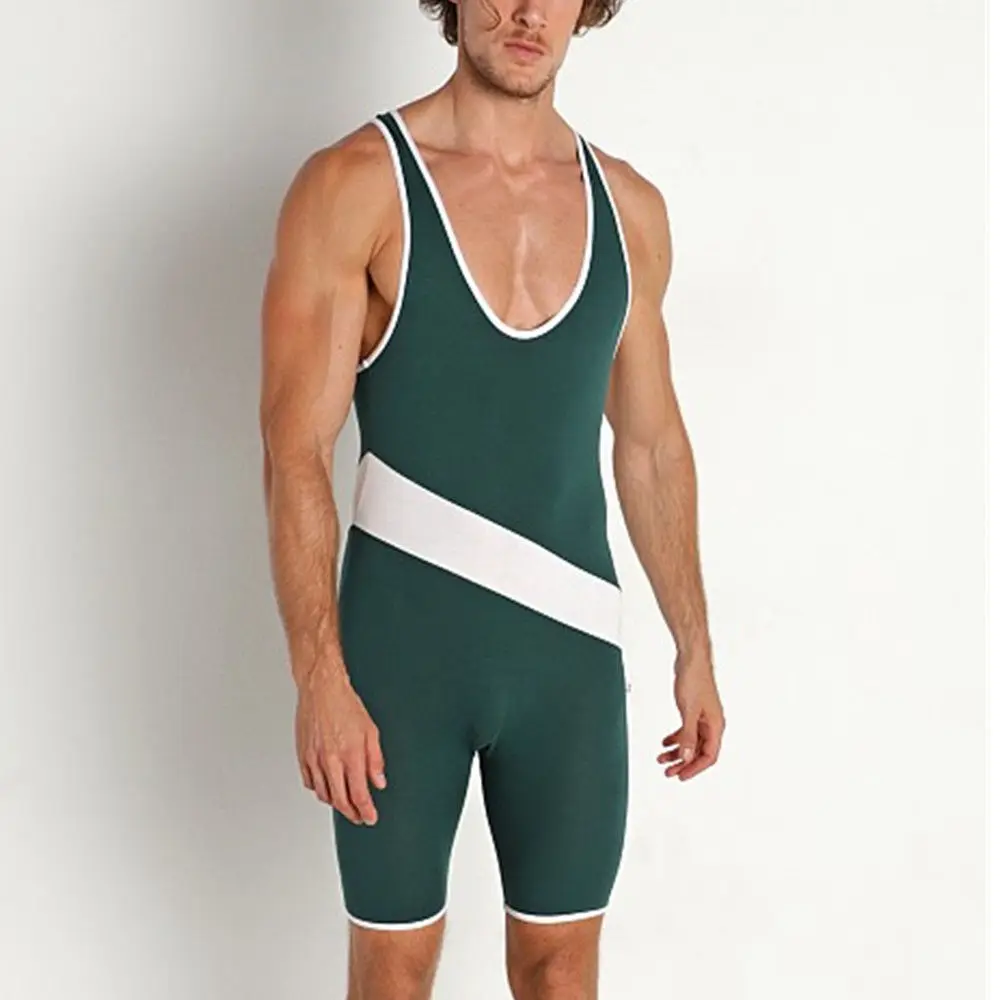 Outdoor Open Crotch Sex Pants Men Jumpsuit Tights Freestyle Wrestling Suit Sports Fitness Tank Top Bodybuilding Workout Clothes