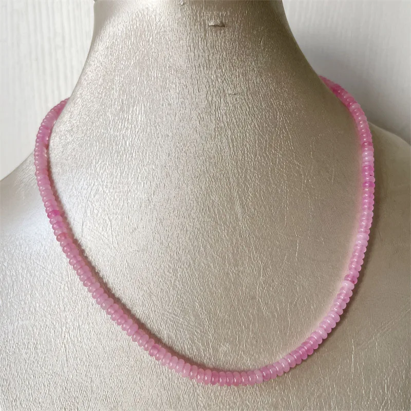 2*4MM Oval Pink Jade Necklace Vintage Natural Stone Jewelry Noble Elegant Exquisite Beaded Chain Choker Collier