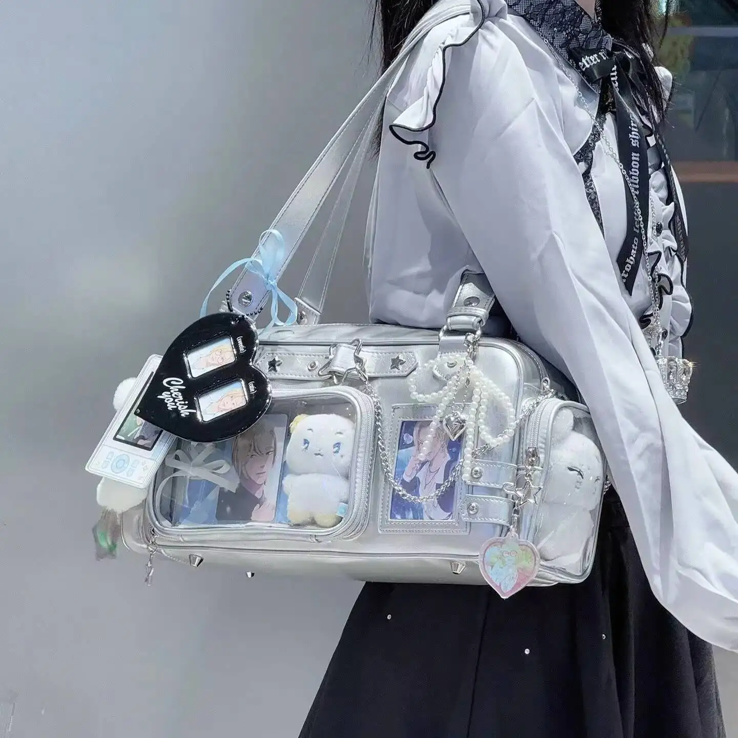 

Новая сумка Y2k со звездной цепочкой Ita, милая девушка, выставка в стиле комиксов, прозрачная сумка через плечо, большая вместительная сумка через плечо, сумки для дисплея «сделай сам»