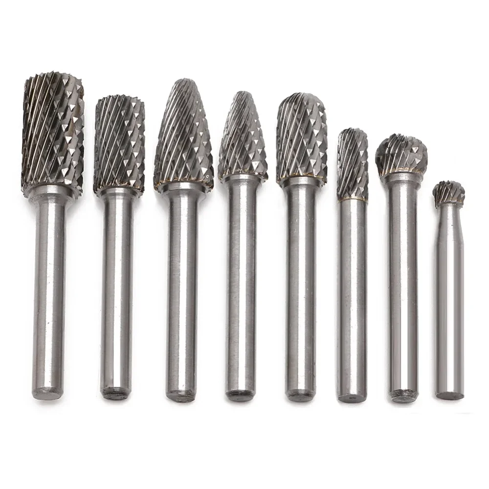 8 pz/set 1/4 Pollice 6mm Tungsteno Strumento di Potere Carburo Burr Bit File Rotanti Set di Strumenti di Incisione CNC per Utensile Elettrico