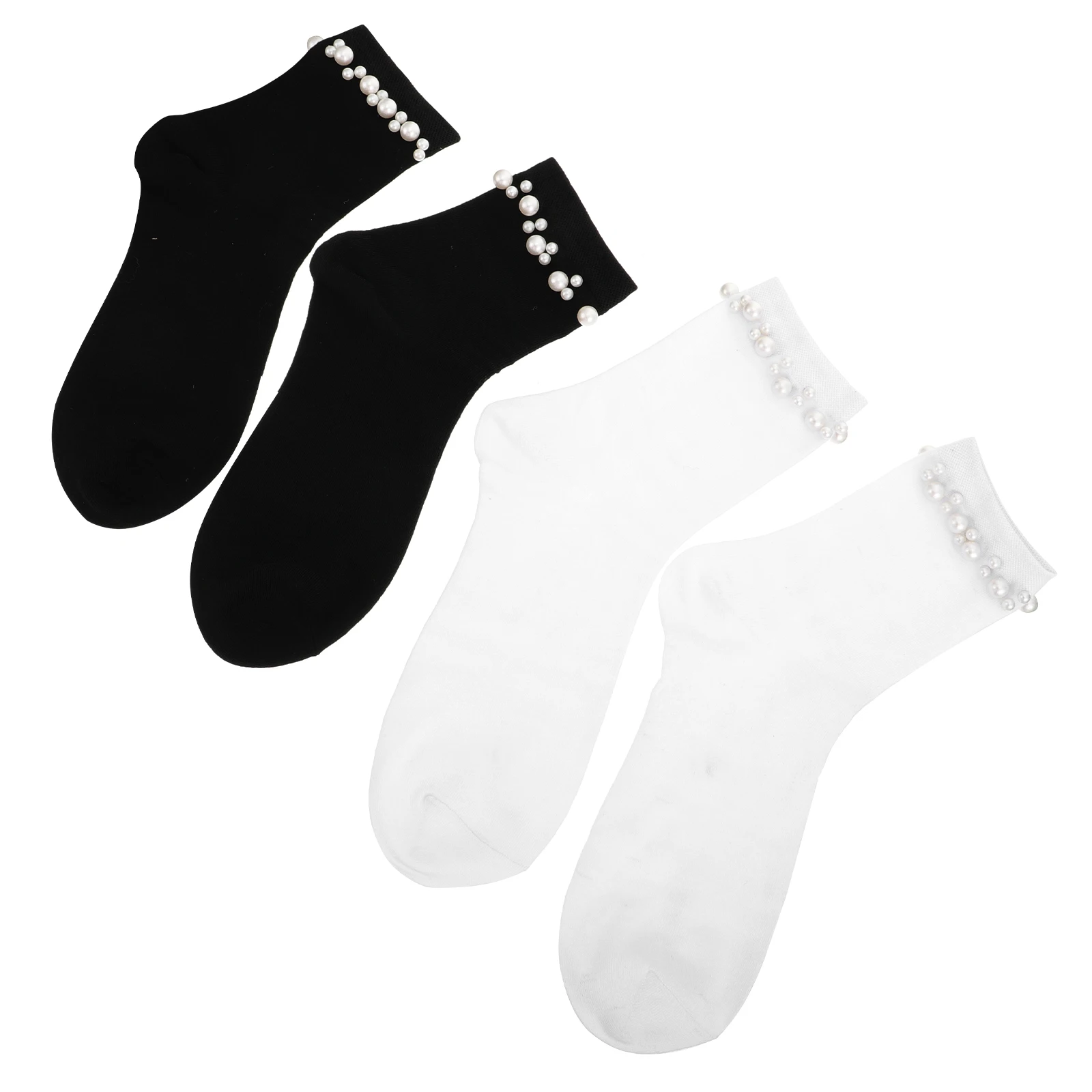 

2 Pairs Tube Low Women Pearl Cotton Casual Socks Ladies Ankle Socks Breathable Thin Elastic Fine Workmanship Comfortable
