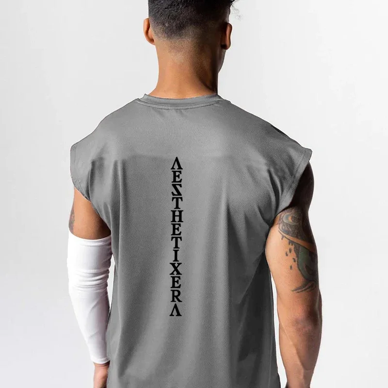 Summer Men Mesh Quick Dry Bodybuilding Clothing Gym Workout Tank Top Fitness Stringer Muscle Vest Sleeveless Breathable Shirt