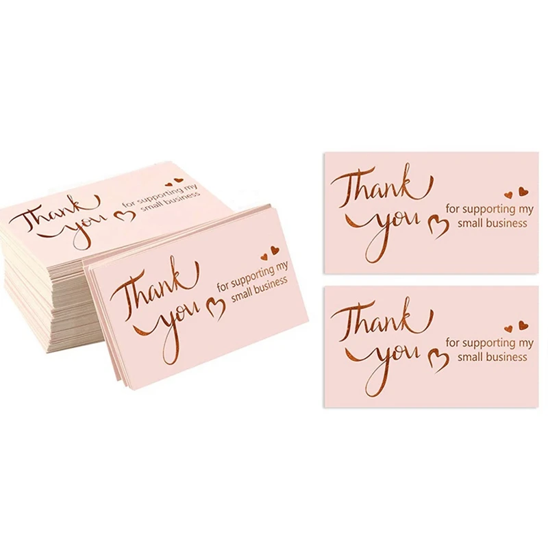 100 Pcs 2X3.5 Inches Thank You Card, Bronzing Heart-Shaped Thank You Card, DIY Sticker Label, Gift Decoration Card