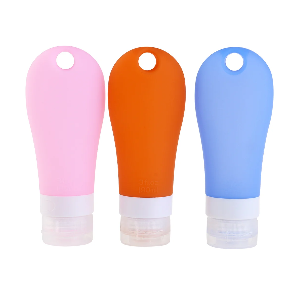 Bottiglie da viaggio da 3 pezzi Bottiglie riutilizzabili in silicone per lozione Shampoo Crema Contenitori da viaggio antigoccia ad ampia apertura Bottiglia riutilizzabile