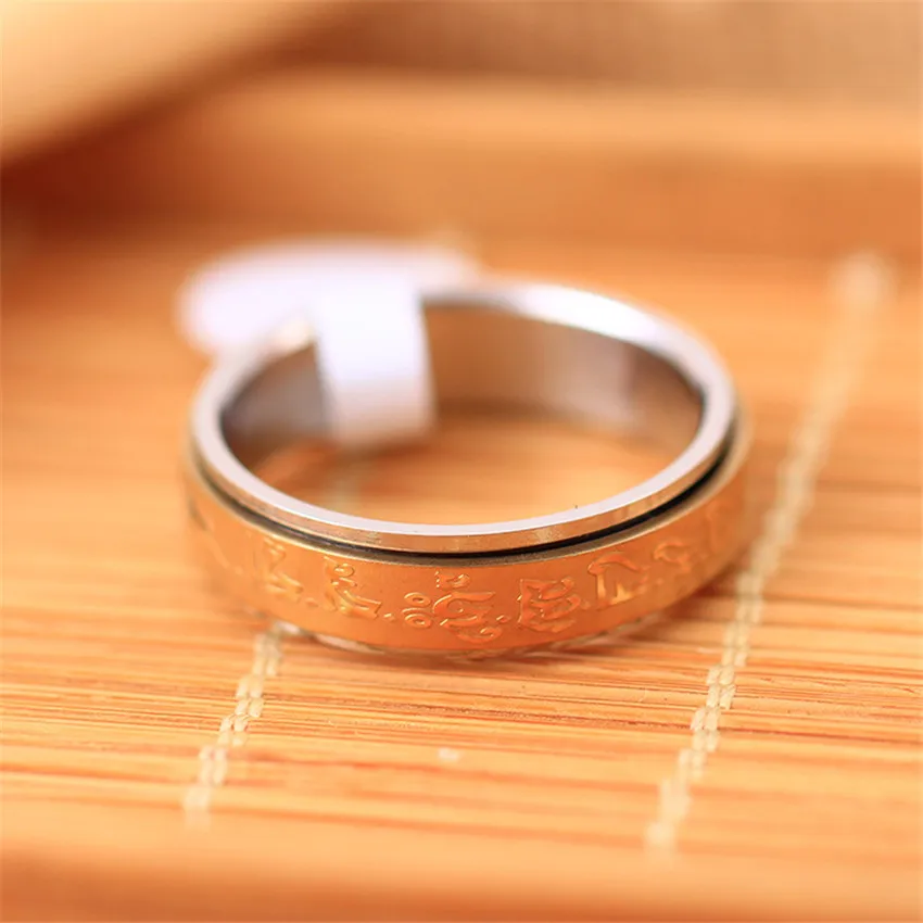 Mantra rotatable ring men titanium steel tide retro domineering personality single index finger ring with jewelry