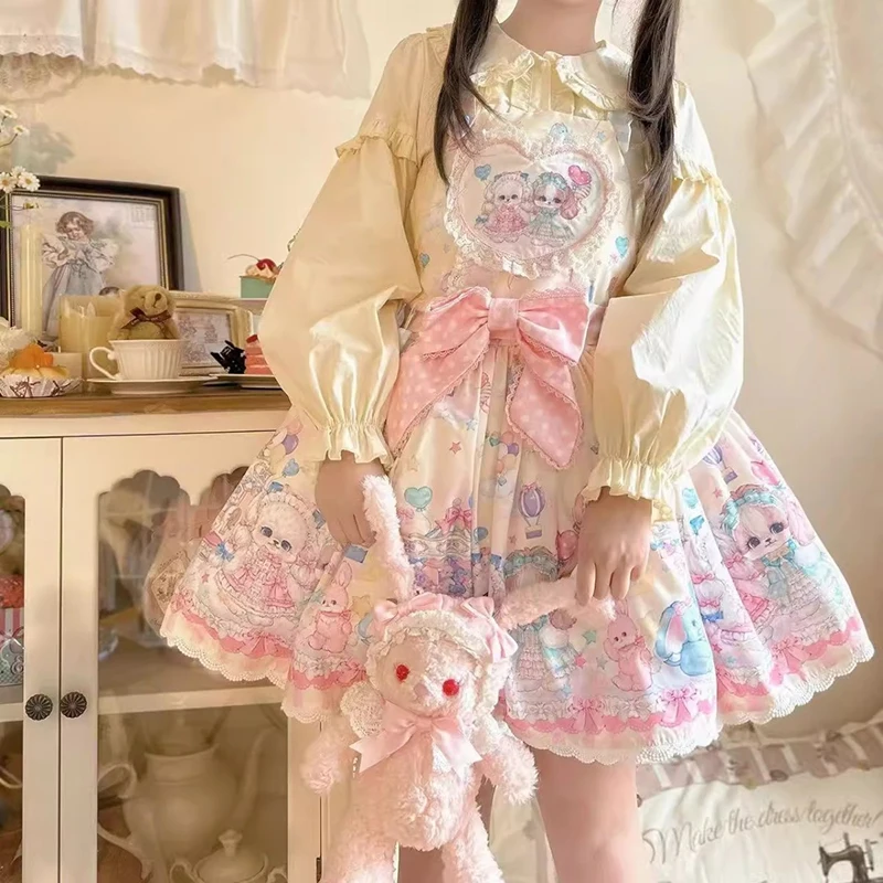 MEXZT اليابانية لوليتا قمصان بيضاء النساء Kawaii لطيف القوس بيتر بان طوق البلوزات Y2K الجمالية موضة كم طويل تصميم القمم