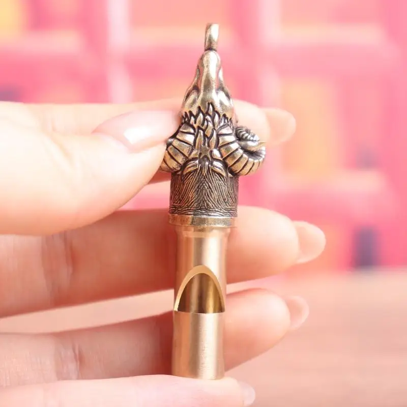 Sheep Head Brass Whistle Vintage Outdoor Survival Emergency Keychain Pendant Retro Pendant Camping Help Whistle