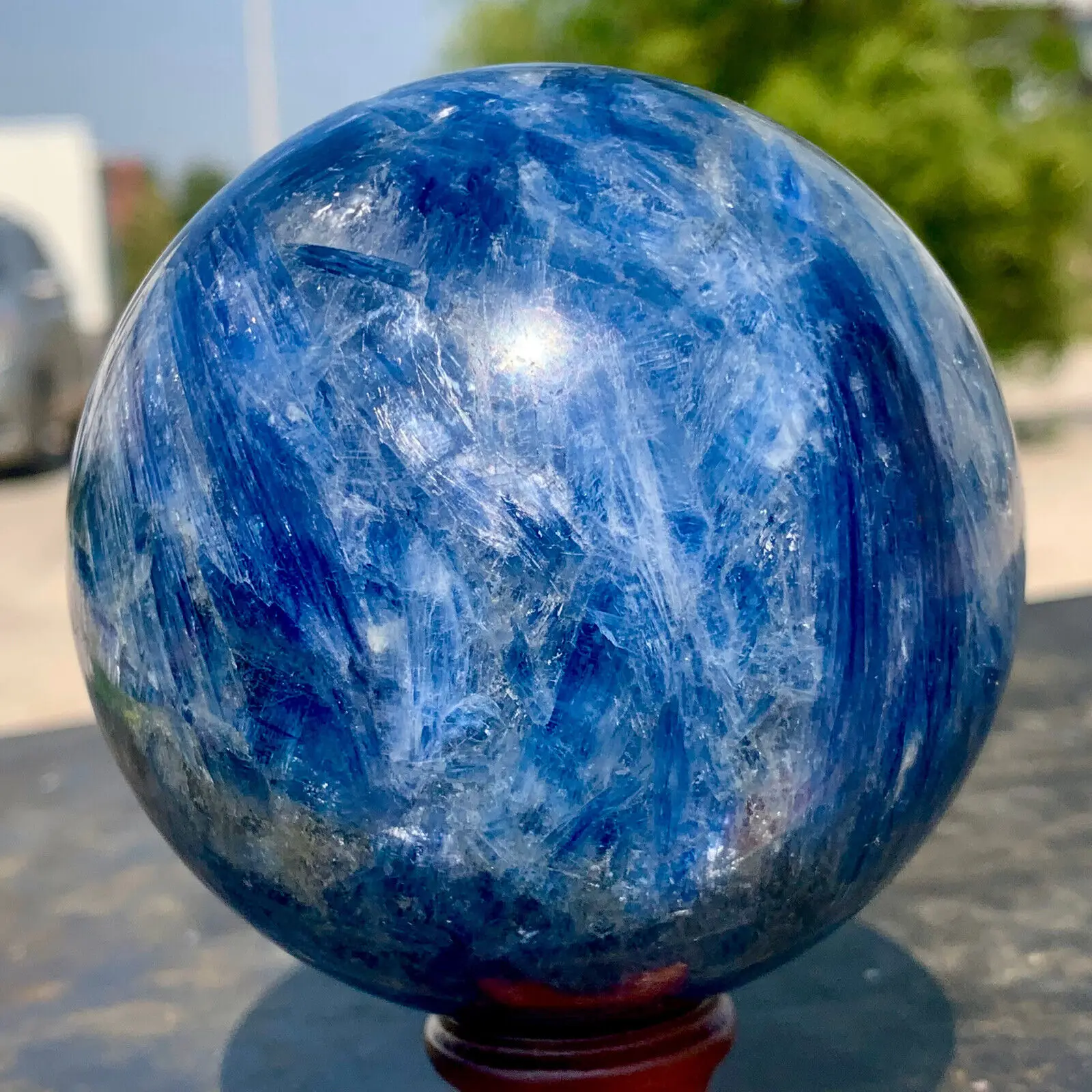 

Natural Blue KYANITE with Quartz Crystal glossy sphere ball Specimen Reiki Healing