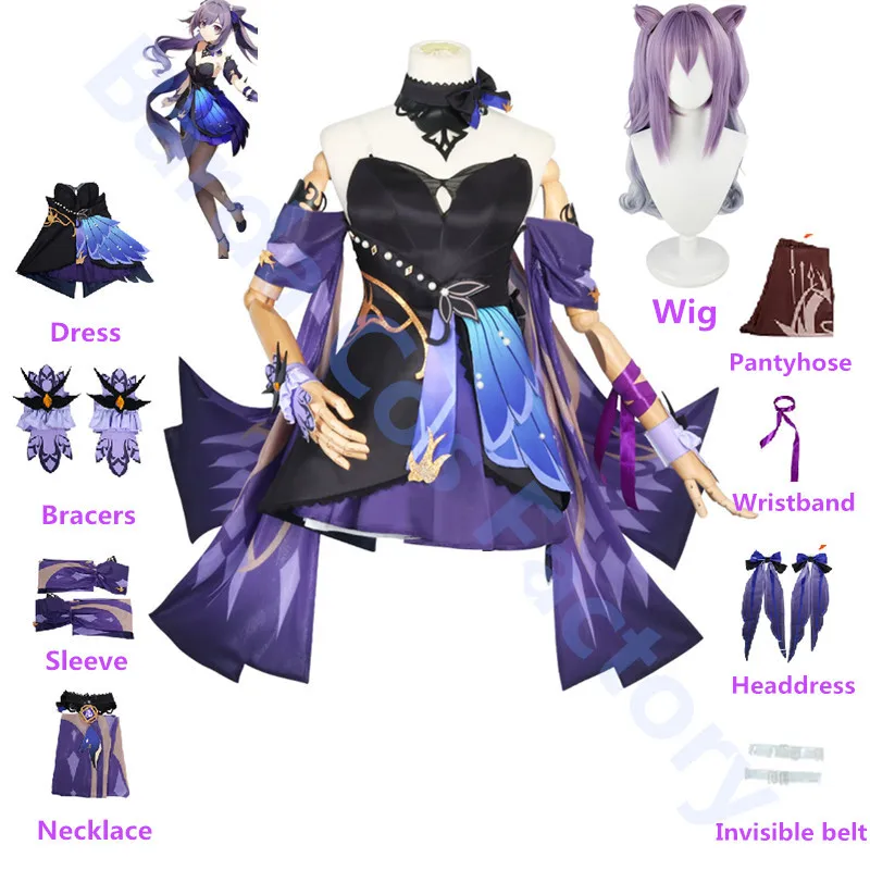 Costume de Cosplay de Keqing pour femmes, nouvelle robe de Cosplay de Genshin Impact, perruque violette d'anime, Costumes de gloire opulente d'halloween