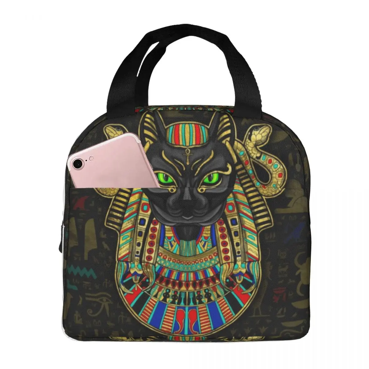 Hieroglyphics Bastet Egyptian Goddess Lunch Bag Women Cooler Thermal Insulated Lunch Boxes for Office