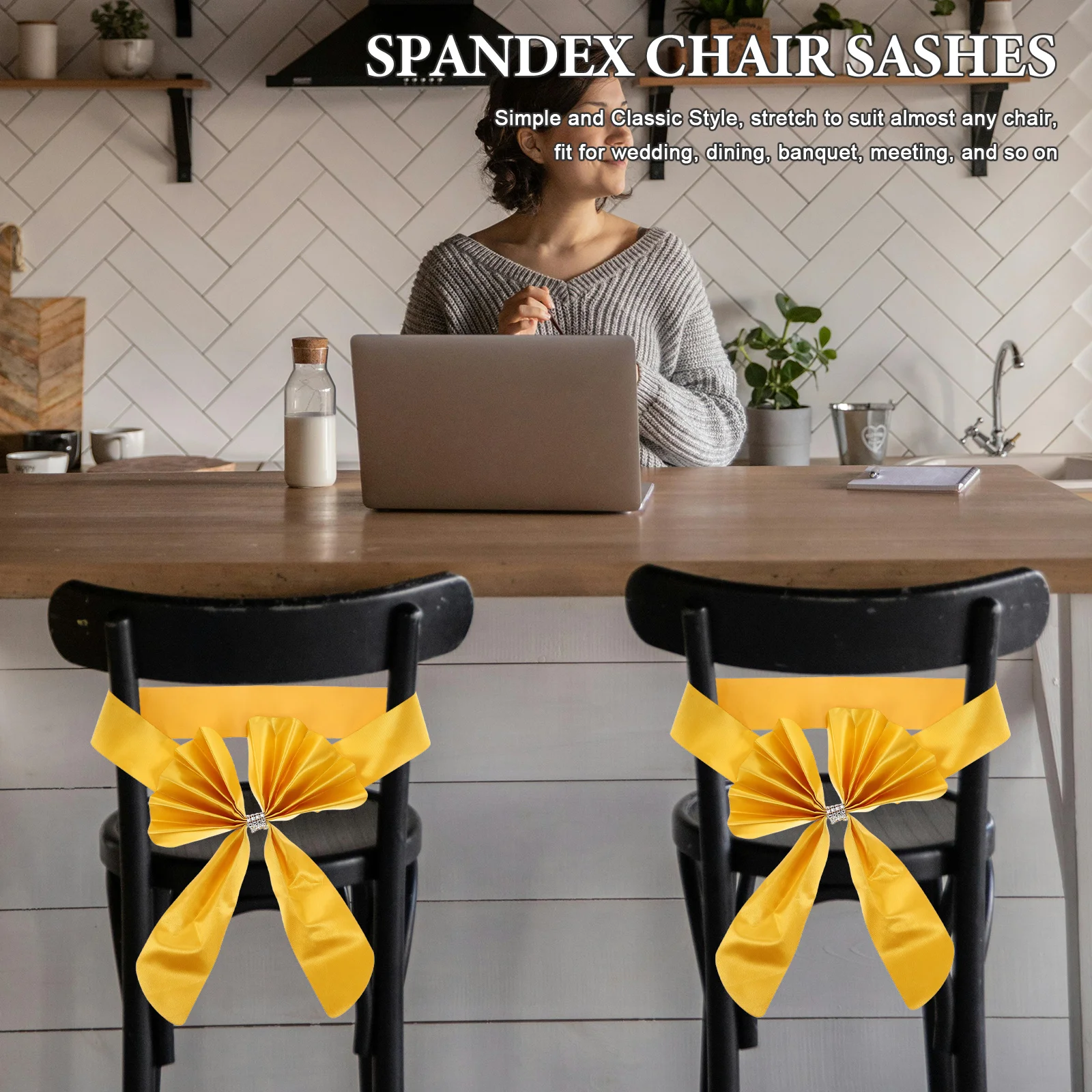 

Elastic Sash Bands Slider Buckles Stretch Spandex Bowknot Decor For Wedding Banquet Dining Event Covers Satin Chair Sashes