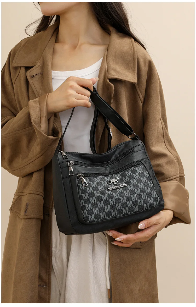 Klassisches Buchstaben-M-Design, mehrlagige Reißverschlusstasche, einzelne Schulter-Crossbody-Taschen für Damen, täglicher Gebrauch, Arbeit, Reisen, Ausflug, Party – Detail 13