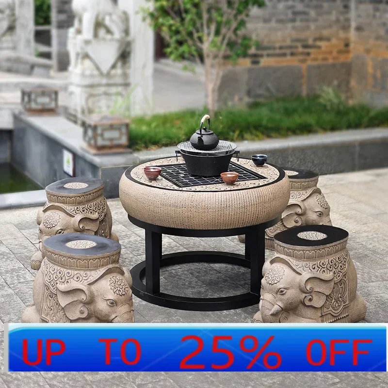 

LMM outdoor courtyard garden imitation stone table and chair combination balcony coffee table round table stool