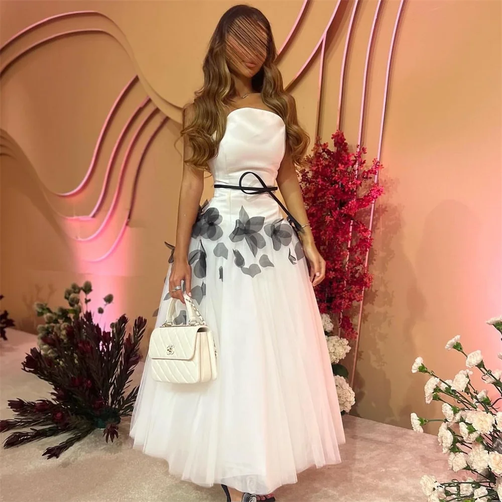 Evening Ball Dress Saudi Arabia Tulle Applique Draped Pleat Clubbing A-line Strapless Bespoke Occasion Gown Midi Dresses