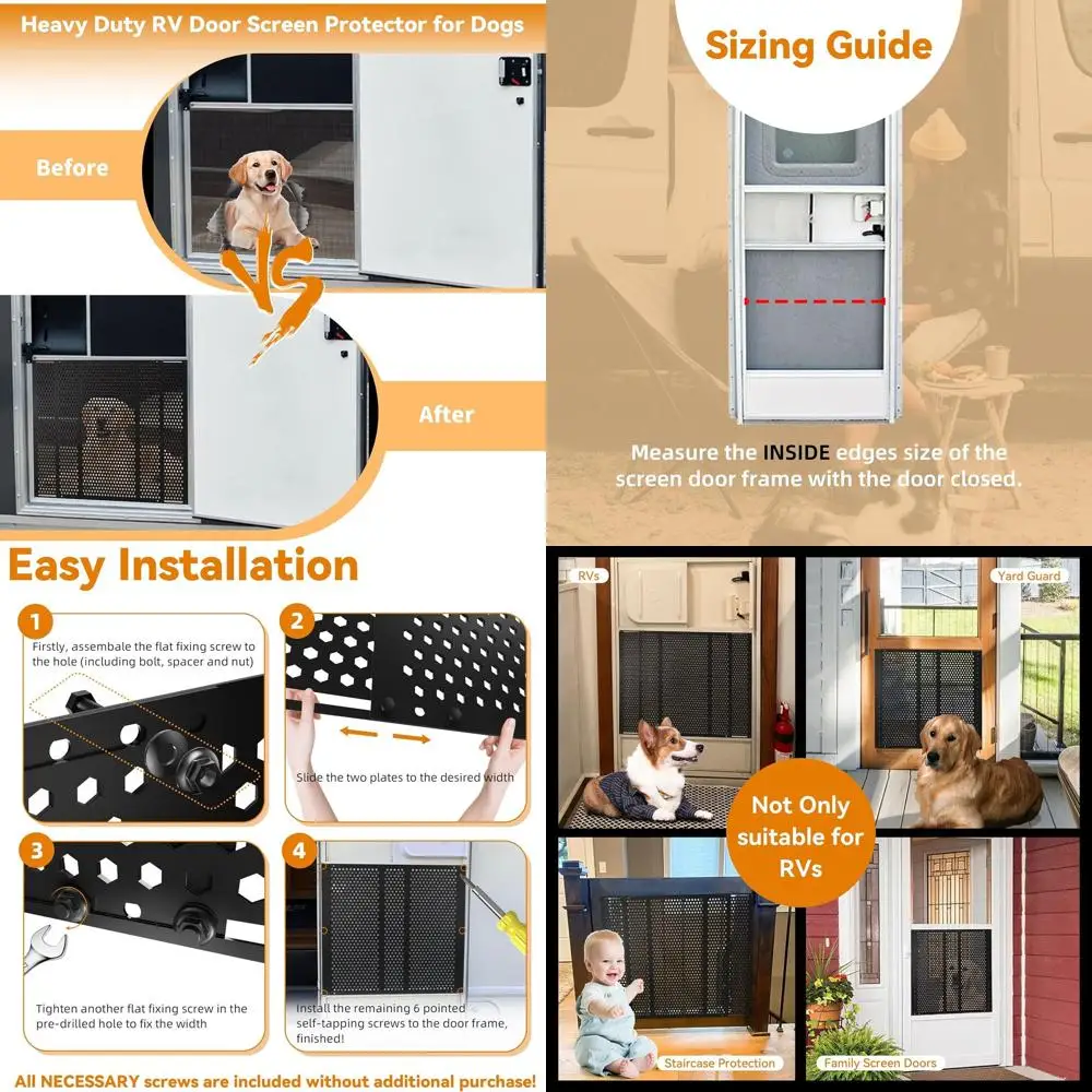 واقي باب شاشة RV يضبط من 21.5 بوصة - 35 بوصة، شبكة باب دخول RV، مدافع شاشة قابل للتعديل لشاشة تخييم باب RV