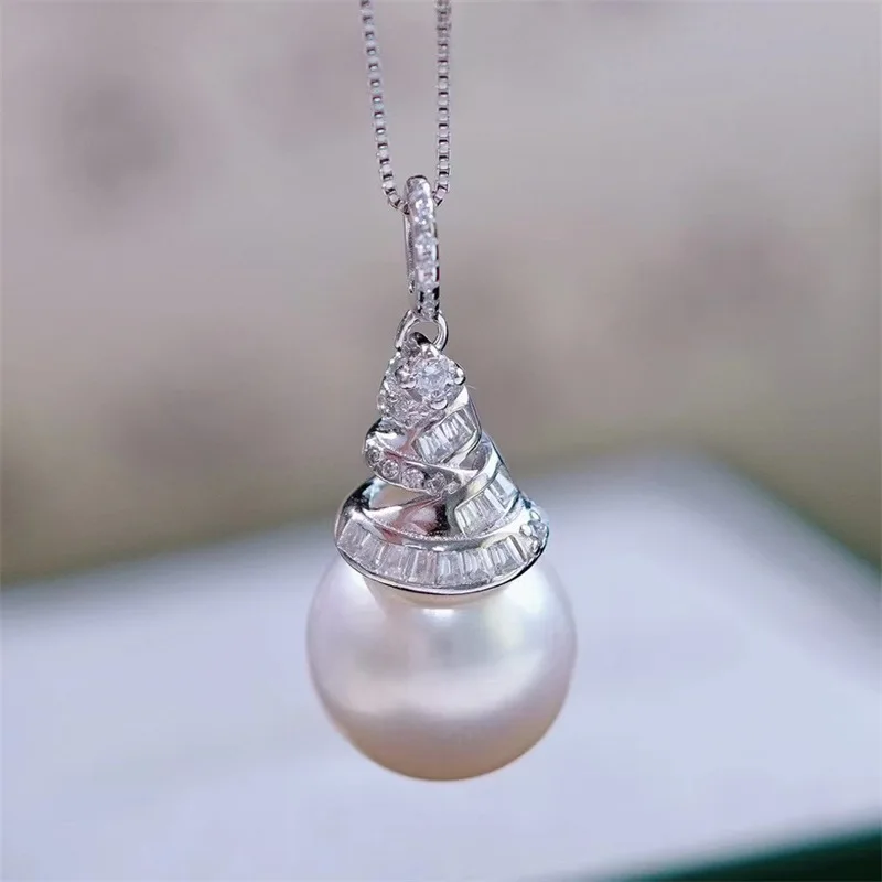 S925 Silver Christmas Tree Sparkling Pendant 9-10mm 10-11mm 11-12mm 12-13mm white pearl pendant 18inch