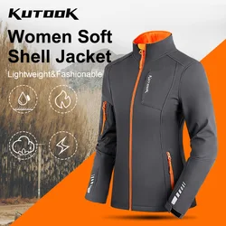 KUTOOK Women's Softshell Jackets Waterproof Outdoor Warm Fleece Hiking Raincoat Windbreaker for Women Reflectives with Pockets