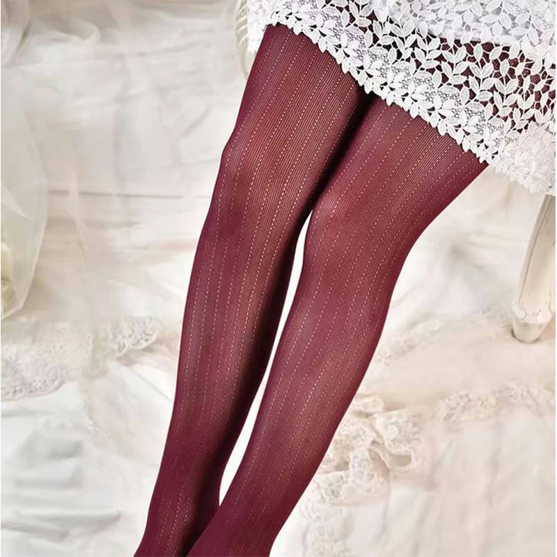 

Comfortable Velvet Vertical Stripe Summer Thin Hollow Out Dense Mesh Hottie Pantyhose Stretch Look Slim Tights