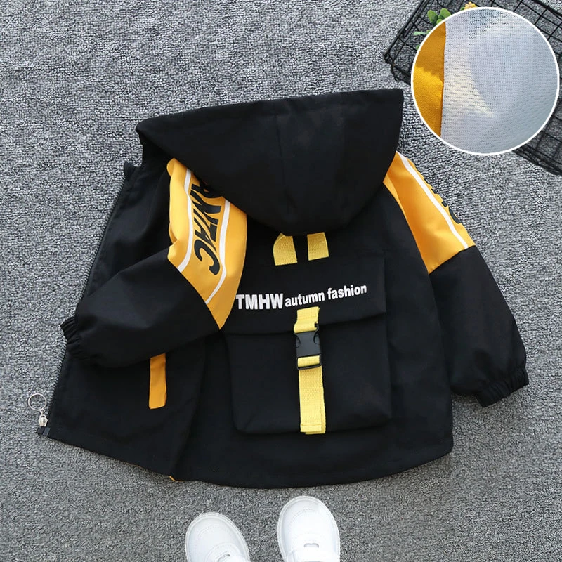 Frühling Herbst Neue Jungenjacke Modische Buchstaben-Patchwork Kapuzen-Sportjacke für 2 3 4 5 6 7 Jahre alte Kinder Oberbekleidung Kinderkleidung – Detail 5