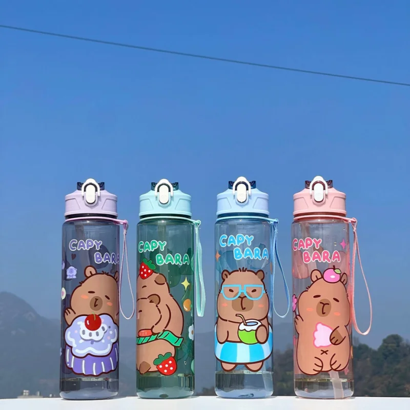 750ML Cartoon Cute Water Cup with Straw & Handle Sports Water Bottle Large Capacity Travel Water Cup for Fitness Sports