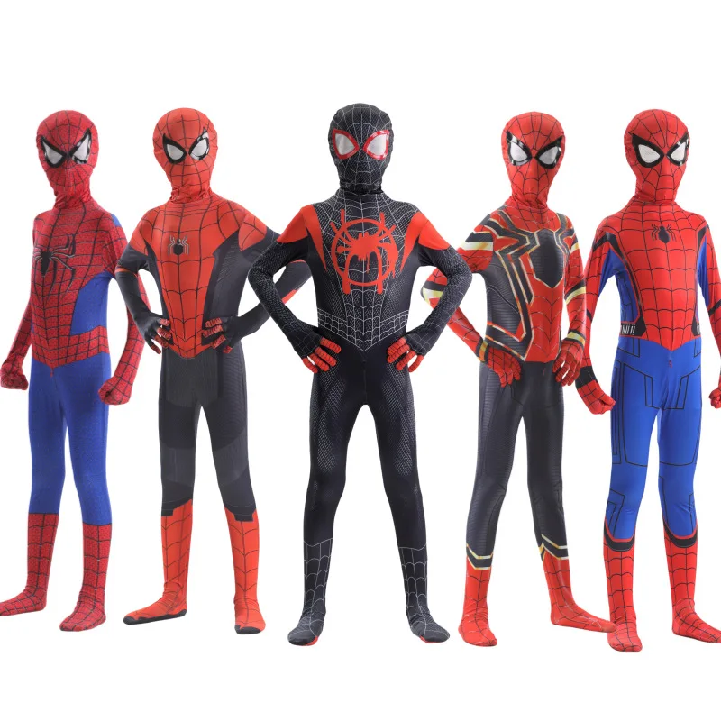 

Adult Kid Superhero Spiderman Remy Tony Miles Morales Amazing Cosplay Costume Halloween Bodysuit Head Cover Separation Party Set