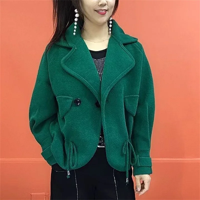 

Small Middle-aged Woman Imitates Double-sided Woolen Spring Autumn Short Woolen Coat Women High-end Westernized Suit Collar Top