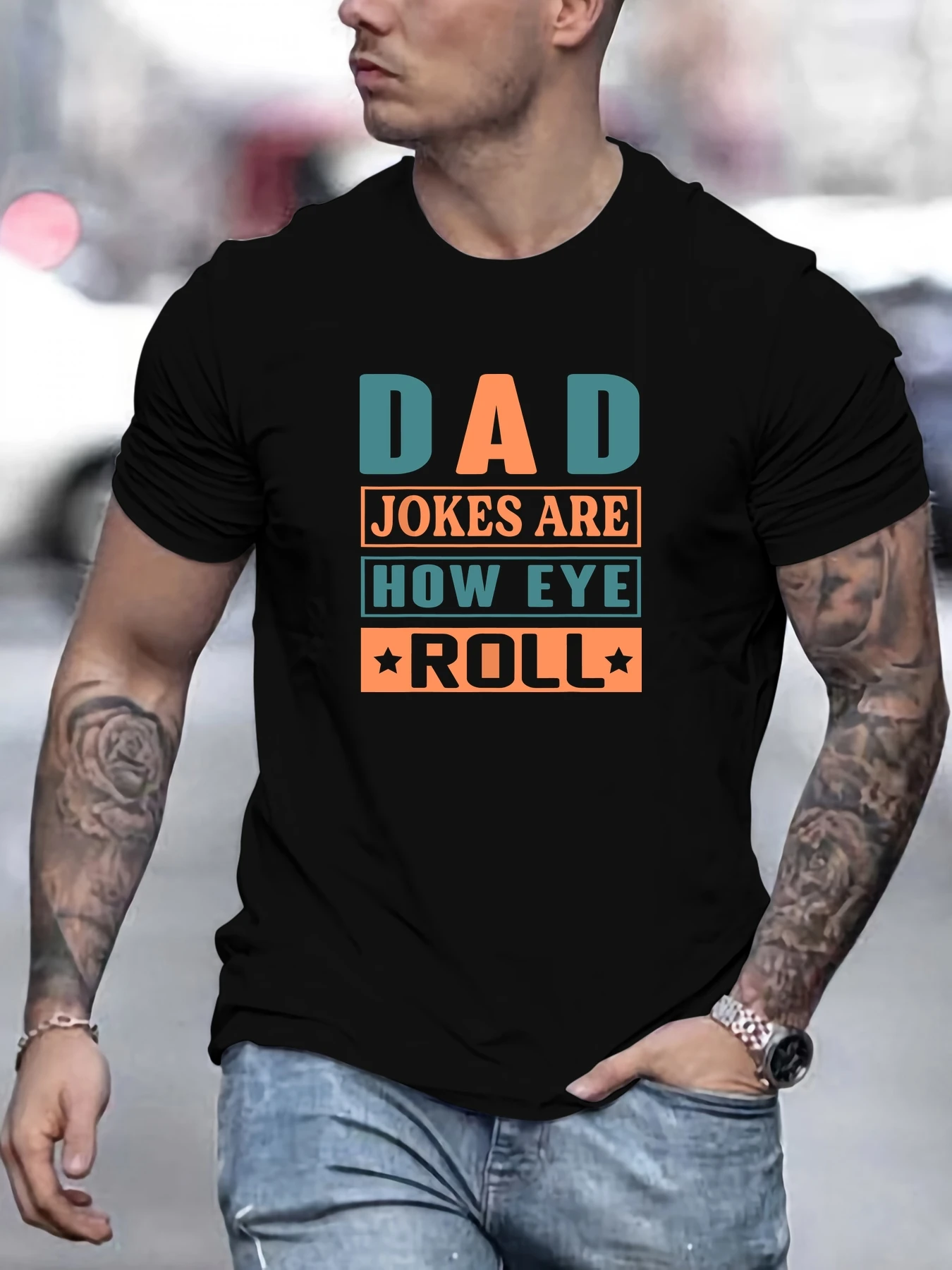 

Male Dad joke stem pattern summer casual crew neck short T-shirt