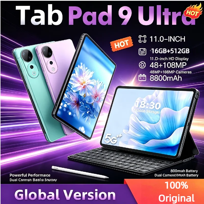 2026 New Pad 9 Ultra Global Version Tablet Android 15 16GB 512GB 8800mAh 5G Dual SIM Card WiFi Google GPS 4K HD Mi Tablette PC