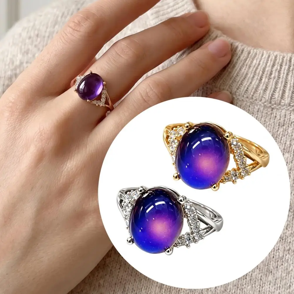 2 Pcs Color Changing Mood Ring Adjustable Temperature Sensitive Thermochromic Stone Zinc Alloy Couple Best Friend Gift Ring