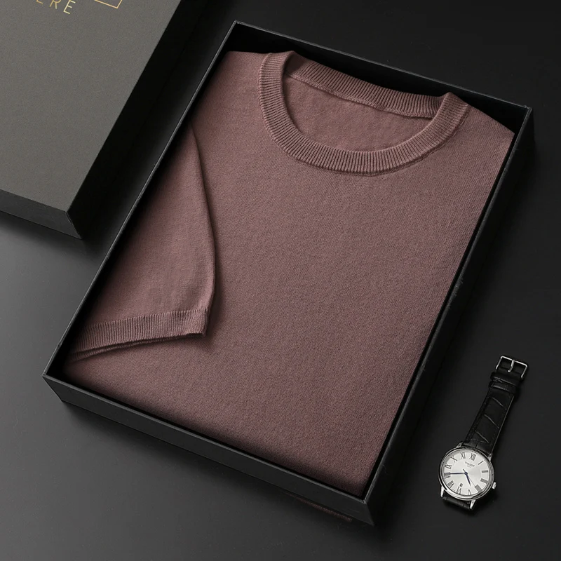 MVLYFLRT Men's 100% Pure Cotton Round Neck Short Sleeve T-Shirt Versatile Half-Sleeved Casual Solid Color Basic Knitted Thin Top