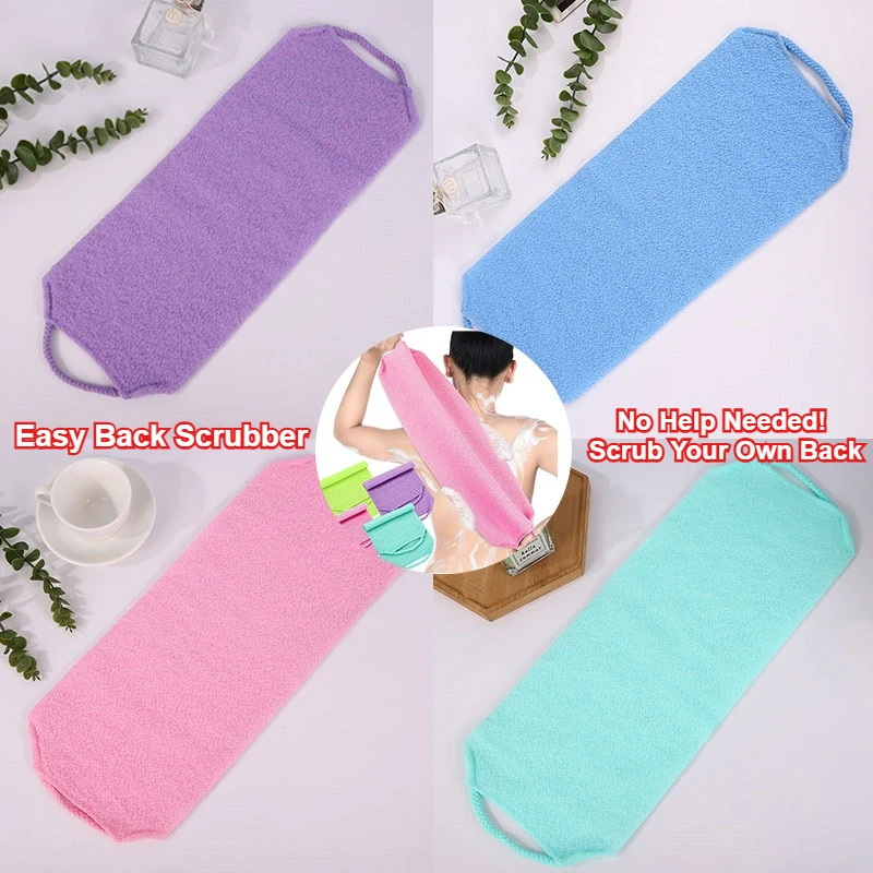 Multicolor Exfoliating Bath Towel with Double Handle Pull Strap, Body Wash Cloth Dead Skin Remover Cleaning Tools Bath Towels